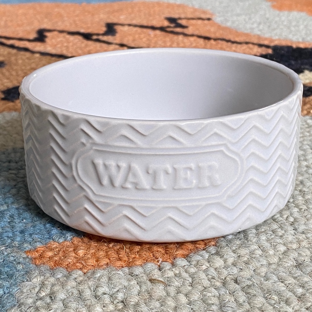 Signature Housewares I White Stoneware Word Embossed "WATER" Cat Bowl I 2016